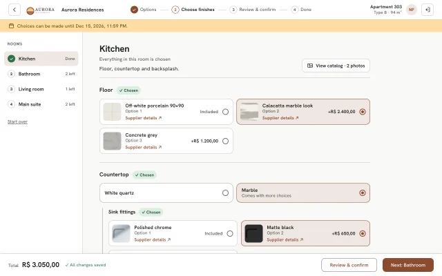 The buyer website: choosing kitchen finishes with photos and prices