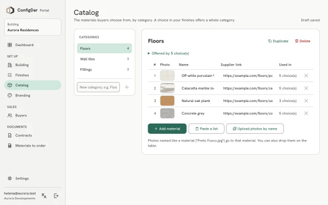The Portal catalog: floors with photos and supplier links