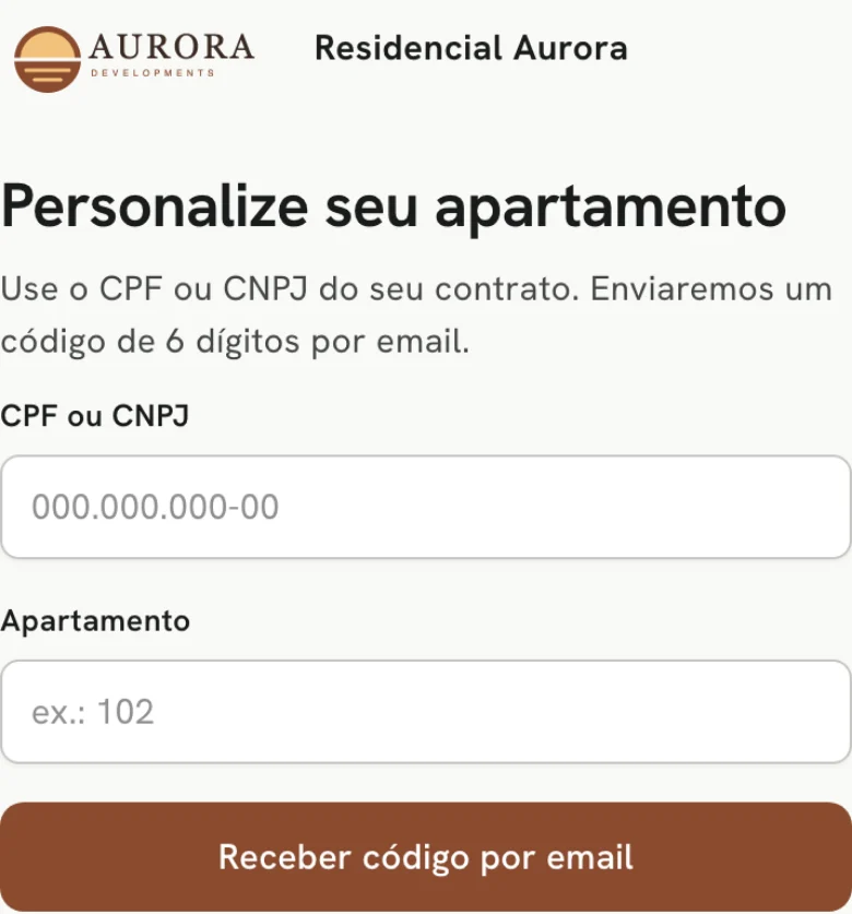 Página de acesso do comprador com o logo da incorporadora